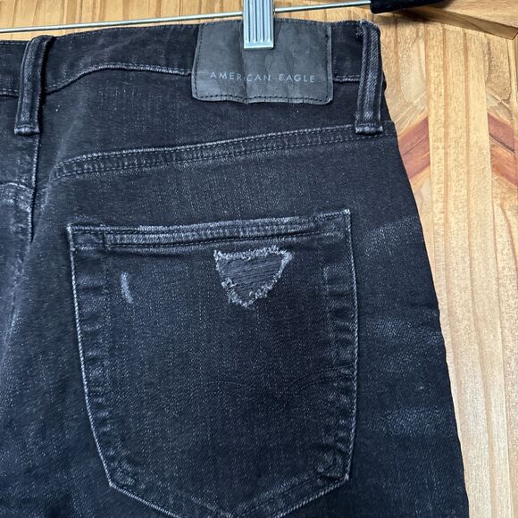 American Eagle Black Jeans Men's 30x36 Athletic Skinny‎ AirFlex Distressed NWT - Picture 5 of 10